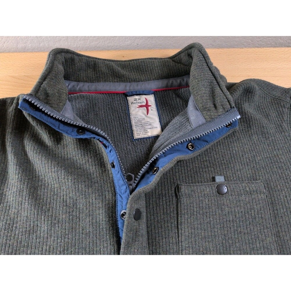 Men’s Relwen Grey & Blue Heathered Terry-lined 1/4 Zip Size 2X READ Damaged